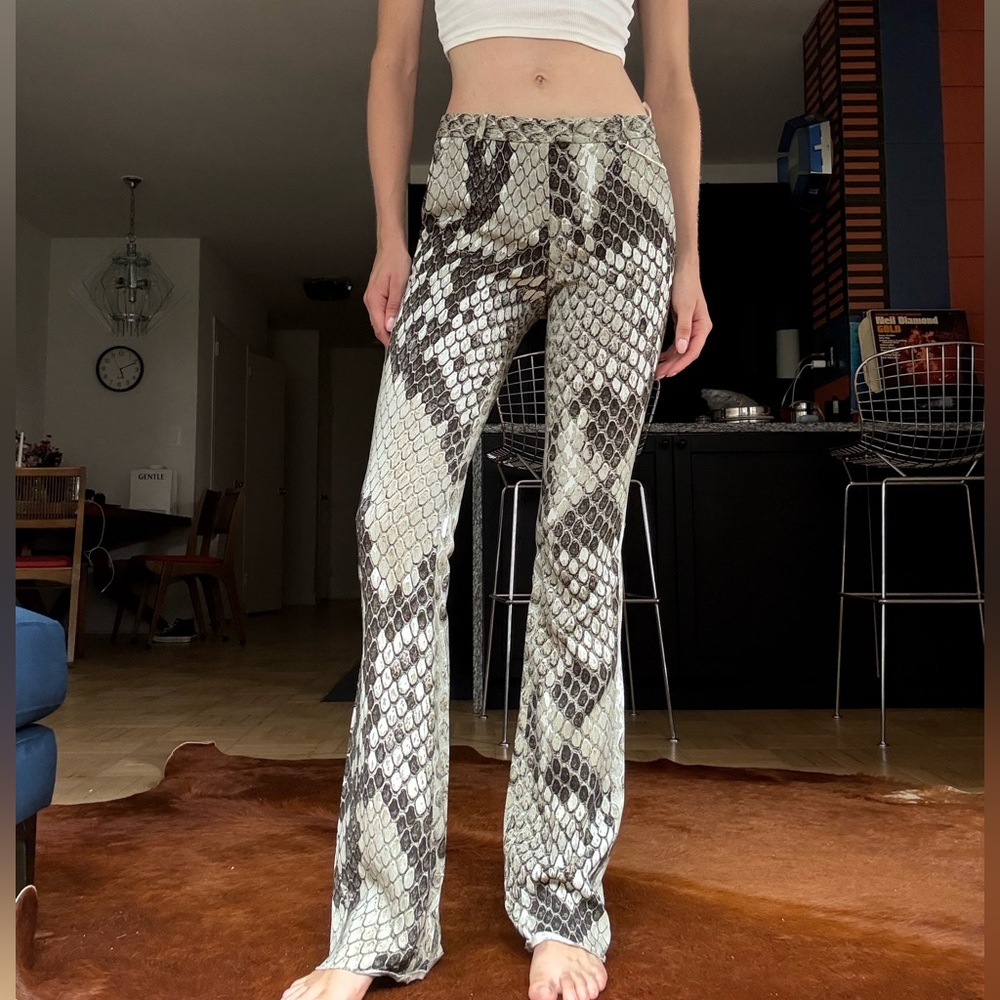 Roberto Cavalli Beige and Brown Snake Print Trousers